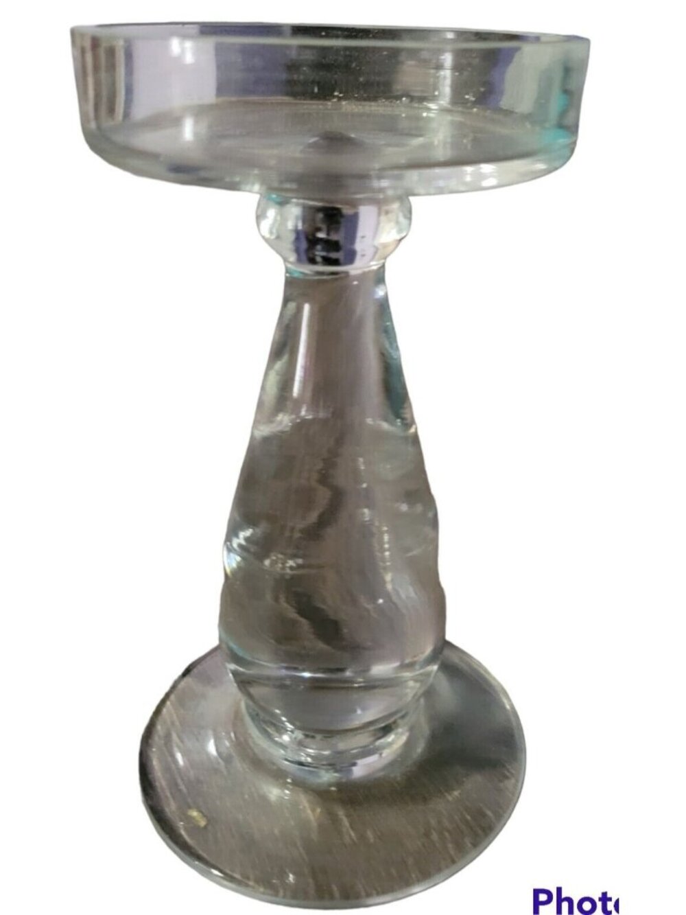 Krosno Poland Crystal Single Pillar Candlestick Heavy Weighted Clear Glass 7 in